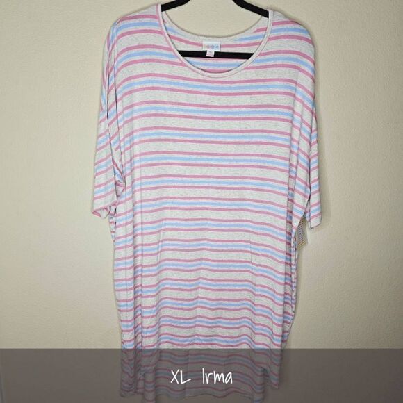 LuLaRoe Irma Tunic XL Striped Pink Blue NEW - Picture 1 of 1